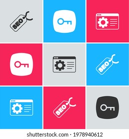 Set SEO optimization, Key and Browser setting icon. Vector