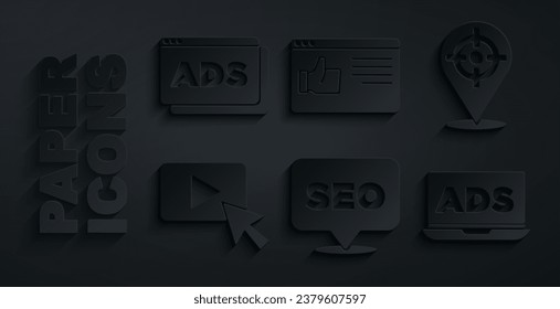 Set SEO optimization, Target sport, Advertising, Browser window and  icon. Vector