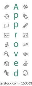 Set of SEO Related Vector Line Icons. Contains such Symbols as Web icon, Eye, Localization, Link,  Traffic, Translate, Performance Tracking, Point and more. Editable Stroke. 32x32 Pixel Perfect