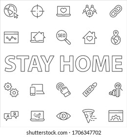 Set of SEO Related Vector Line Icons. Contains such Symbols as Web icon, Eye, Localization, Link,  Traffic, Translate, Performance Tracking, Point and more. Editable Stroke. 32x32 Pixels