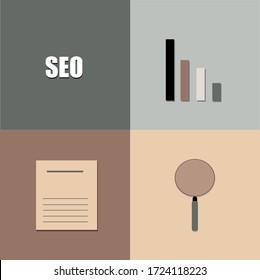 Set of SEO report, lups & bar graph illustration in a flat design