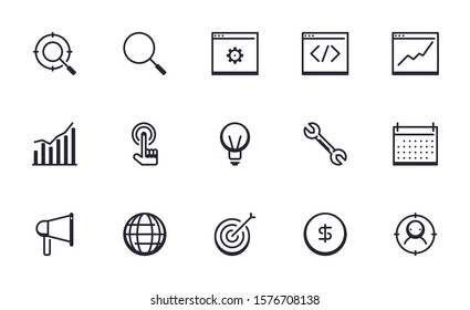 Set of SEO, Search engine optimize, Internet vector icon illustration