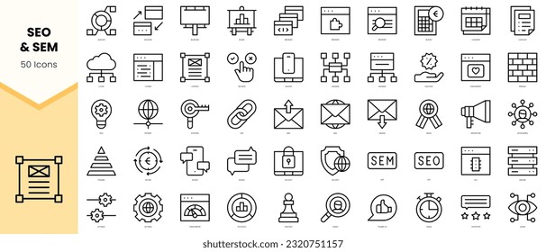 Set of seo and sem Icons. Simple line art style icons pack. Vector illustration