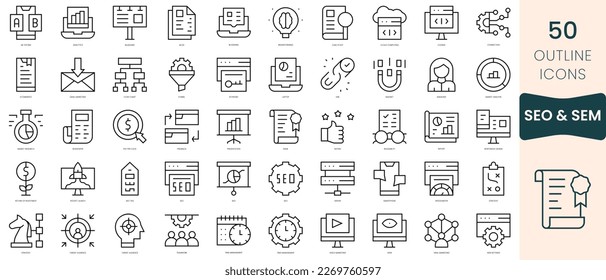 Set of seo and sem icons. Thin linear style icons Pack. Vector Illustration