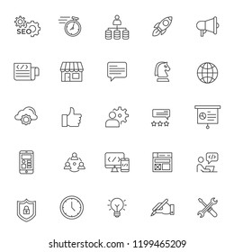 set of SEO technology system icons, simple line style and editable stroke, vector eps 10 