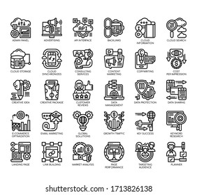 Set von seo dünnen Linien und Pixel perfekte Symbole für jedes Web- und App-Projekt. 