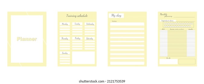 A set of separate A4 sheets for the scheduler. A template for a diary, notepad, organizer. A diary for schedules, personal notes, budget planning for a month, a week.