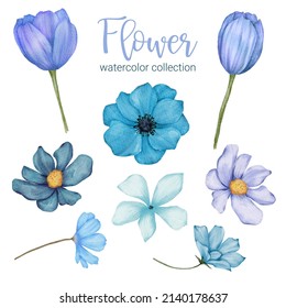 Set of Separate parts and bring together to beautiful bouquet of flowers in water colors style on white background, flat vector illustration