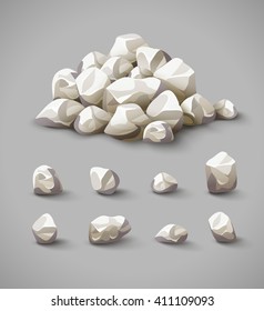 Set of separate rocks and stones pile vector illustration, eps10 icons set of materials and stuff for construction