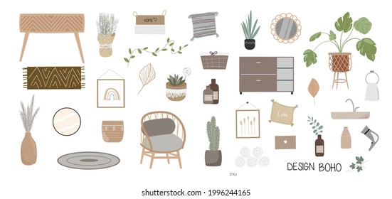 set of separate vector elements for room design. articular constructor. armchair, mirror, curbstone, chest of drawers. interior design
