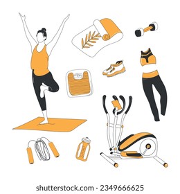 Set of separate vector illustrations on the theme of fitness