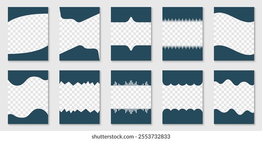 Set of Separator Shapes. Abstract Curve Lines, Wave Frame for Web Page. Template Divider Header for App, Banners or Posters. Isolated Vector Illustration.