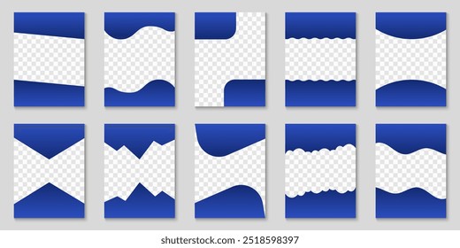 Set of Separator shapes for Website. Abstract Curve Lines, Wave Frame for Web Page. Template Divider Header for App, Banners or Posters. Isolated Vector Illustration.