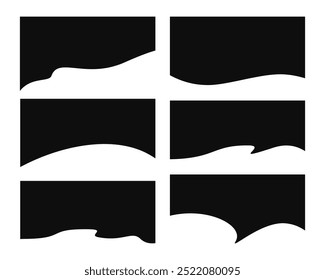 Set of separators, shapes for websites and mobile apps. Curves, lines, drops, waves, circles and triangular dividers for top or bottom page. Frame of header. Grunge shapes, corners