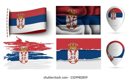 set of serbia flags collection isolated on white