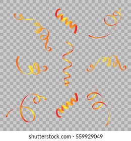 Set of serpentine ribbons, isolated on background. Streamers confetti . Vector Illustration of colorful decoration. Falling light decoration for party, birthday celebrate, anniversary or event,.