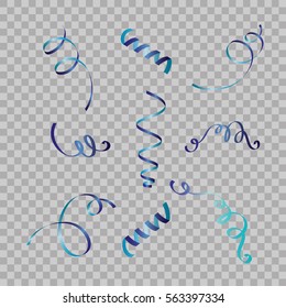 Set of serpentine ribbons, isolated on background.Streamers confetti .Vector Illustration of colorful decoration. Falling light decoration for party, birthday celebrate, anniversary or event, festive.
