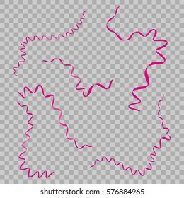 Set of serpentine ribbons, isolated on background. Streamers confetti . Vector Illustration of pink decoration. Falling light decoration for party, birthday celebrate, anniversary or event, festive.