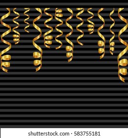 Set of serpentine ribbons, isolated on background. Streamers confetti . Vector Illustration of golden decoration. Falling light decoration for party, birthday celebrate, anniversary or event, festive.