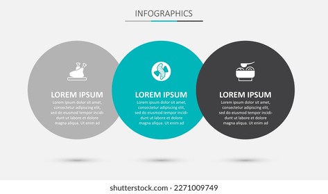 Set Served cucumber on a plate, Roasted turkey or chicken and Ramen soup bowl. Business infographic template. Vector