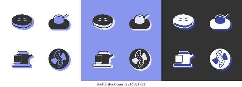 Set Served cucumber on a plate, Homemade pie, Traditional tea ceremony and Mochi icon. Vector