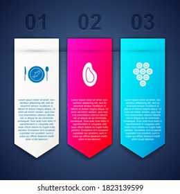 Set Served fish on a plate, Mussel and Caviar. Business infographic template. Vector.