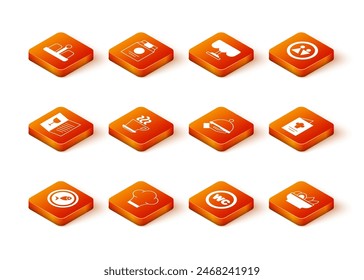 Set Served fish on a plate, Chef hat, Restaurant cafe menu, Coffee cup, Toilet, Covered with tray food, Nachos in and Cookbook icon. Vector