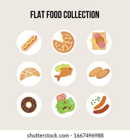 Set of served food in dishes. Vector illustration collection in flat design