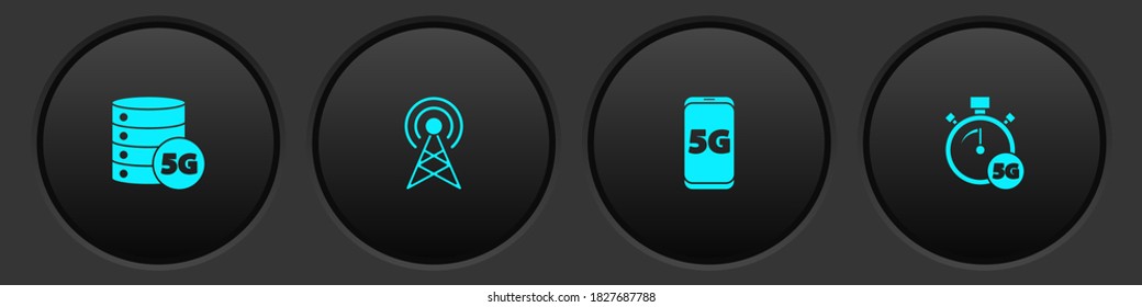 Set Server 5G network, Antenna, Mobile with and Digital speed meter icon. Vector.