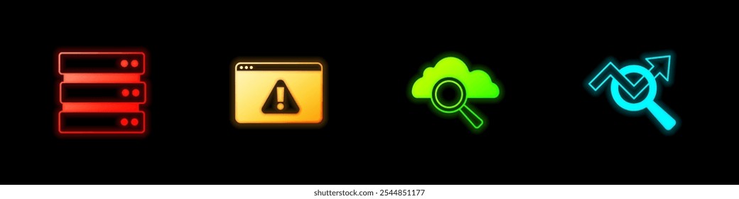 Set Server, Browser with exclamation mark, Search cloud computing and data analysis icon. Vector