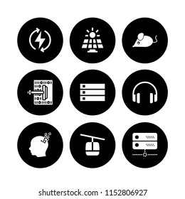 set with server, cable car cabin, data and mouse vector icons for web and mobile app