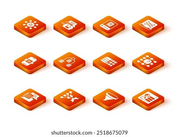 Set Server, Data, Neural network, Artificial intelligence AI, Funnel filter, Binary code, Computer api interface and  icon. Vector