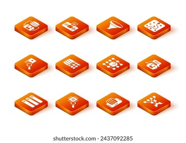Set Server, Data, Processor CPU, Photo retouching, Binary code, Cloud technology data transfer, Neural network,  and Chat bot icon. Vector