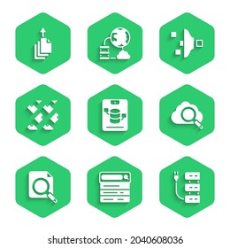 Set Server, Data, Web Hosting, Search engine, cloud computing, concept with folder, stream, Filter setting and export icon. Vector