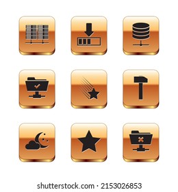 Set Server, Data, Web Hosting, Cloud with moon and stars, Star, Falling, FTP operation successful and  icon. Vector