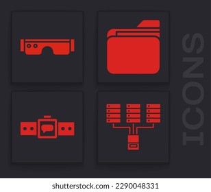 Set Server, Data, Web Hosting, Smart glasses, Document folder and Smartwatch icon. Vector