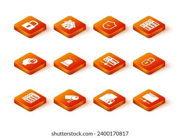 Set Server, Data, Web Hosting, Marked key, Human head with lock, Motion sensor, Document and, FTP folder and Lock icon. Vector
