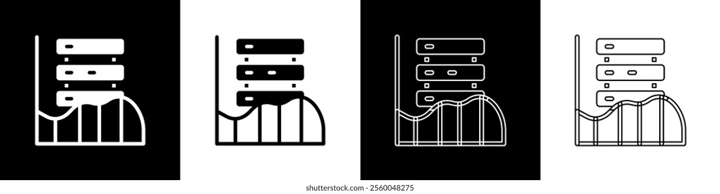 Set Server, Data, Web Hosting icon isolated on black and white background.  Vector