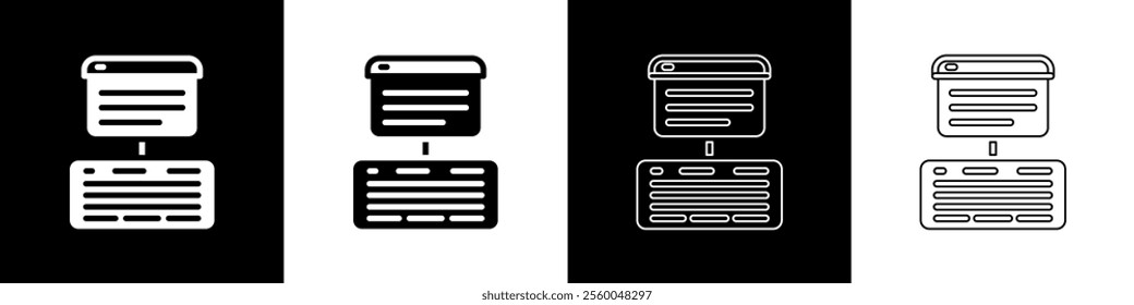 Set Server, Data, Web Hosting icon isolated on black and white background.  Vector