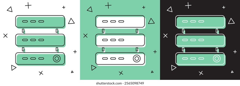 Set Server, Data, Web Hosting icon isolated on white and green, black background.  Vector