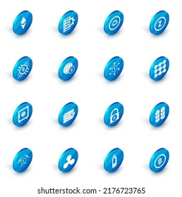 Set Server and gear, Cryptocurrency coin Dash, Zcash ZEC, CPU mining farm, Safe, Globe cryptocurrency Bitcoin, Blockchain technology and Ethereum ETH icon. Vector