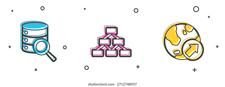 Set Server, Hierarchy organogram and Financial growth icon. Vector