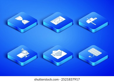 Definir Servidor, Ampulheta, Envelope, Serviço de monitor de computador, Email e e e-mail e ícone Abrir caixa. Vetor