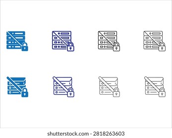 Set of server icons with lock symbols for security and data protection