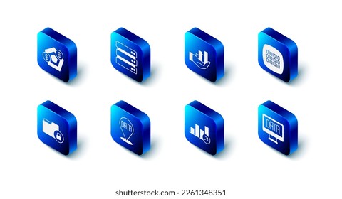 Set Server, Pie chart infographic, Binary code, Data analysis, Financial growth, Folder and lock and  icon. Vector