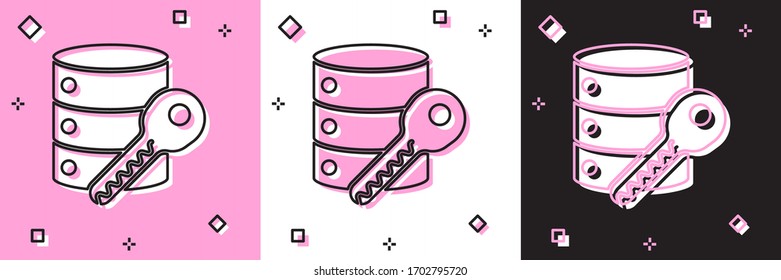Set Server security with key icon isolated on pink and white, black background. Security, safety, protection concept. Vector Illustration