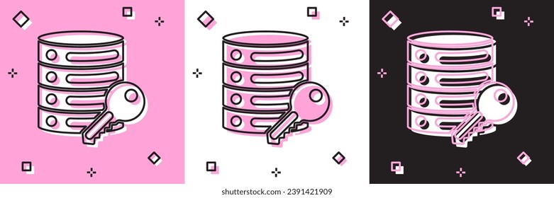 Set Server security with key icon isolated on pink and white, black background. Security, safety, protection concept.  Vector