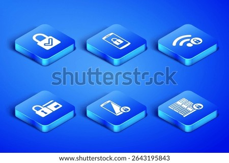Set Server security with lock, Lock and check mark, Smartphone, Credit card,  and Wifi locked icon. Vector