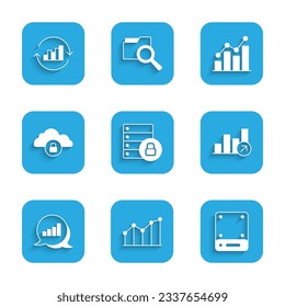 Set Server security with padlock, Pie chart infographic, Financial growth, Cloud computing,  and  icon. Vector
