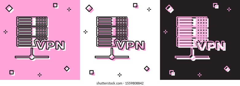 Set Server VPN icon isolated on pink and white, black background.  Vector Illustration